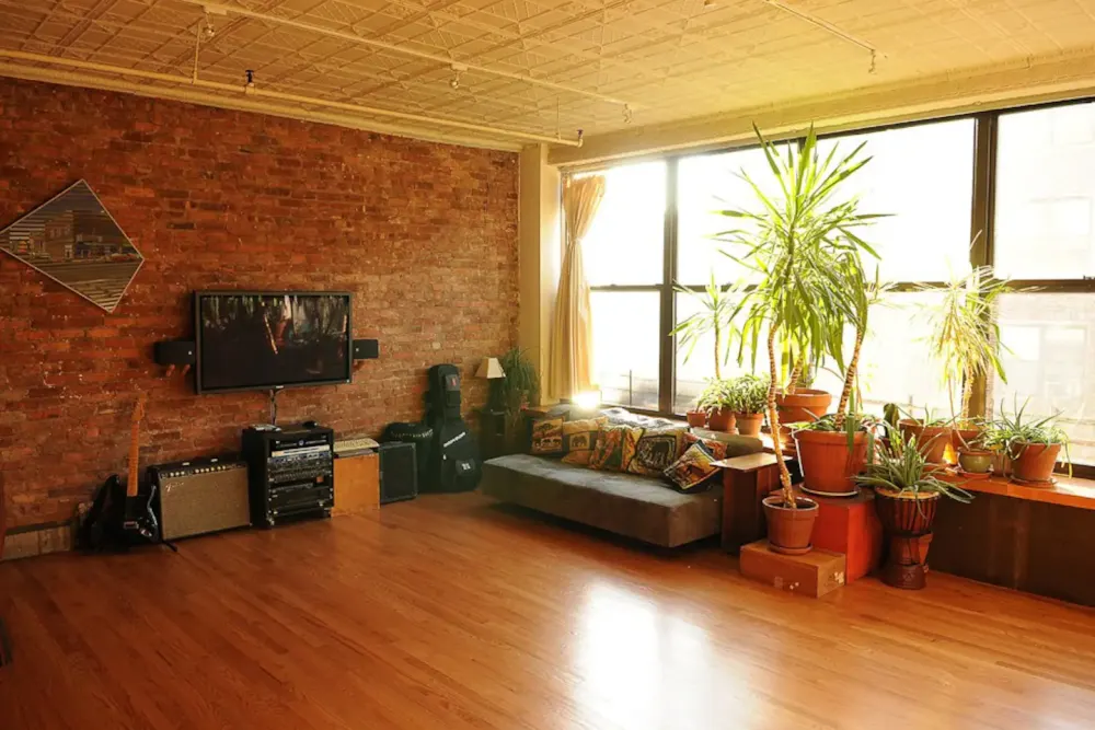 Cozy loft with indoor plants.
