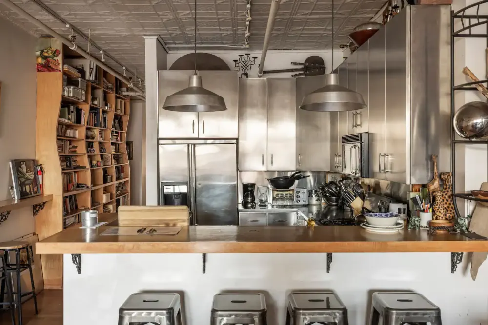Modern kitchen with industrial decor.