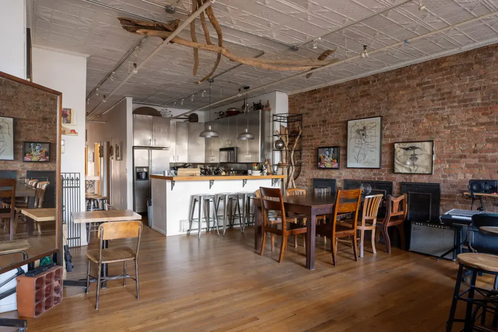 Rustic kitchen with wooden furniture.