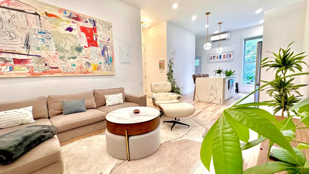 Modern living room with abstract artwork