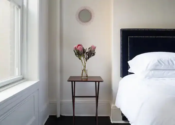 Bedroom with minimalist decor.