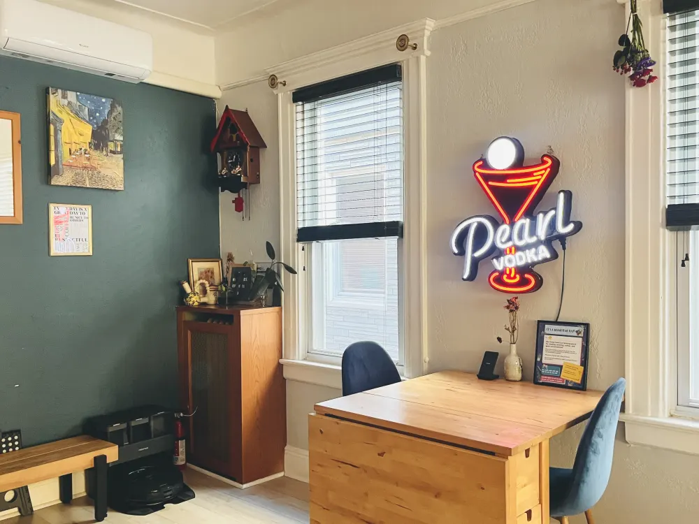 Cozy room with eclectic decor.