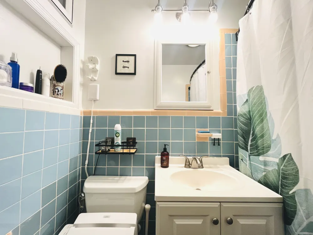 A well-lit, modern bathroom.