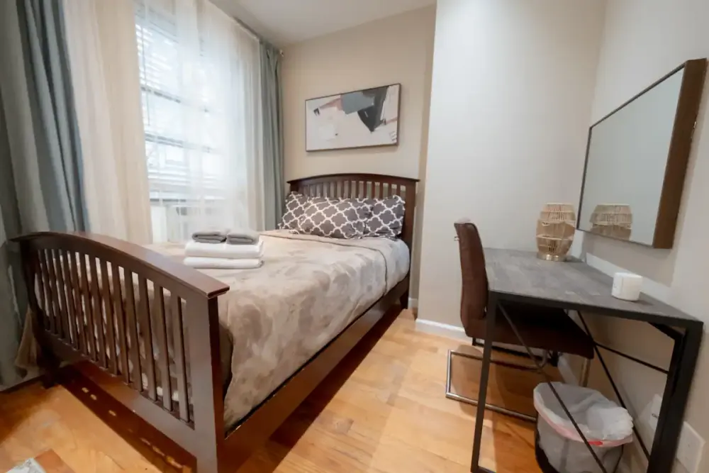Cozy bedroom with modern furniture.