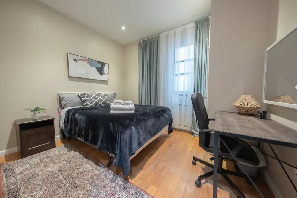 Cozy bedroom with modern decor.