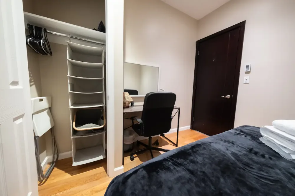 Cozy room with closet space.