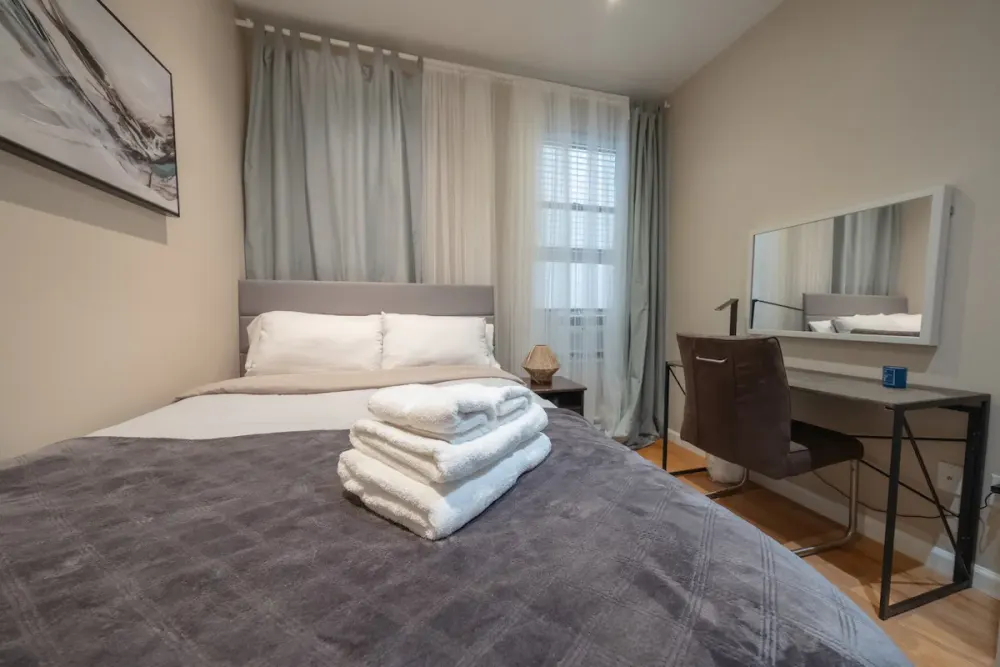 Cozy bedroom with modern decor.