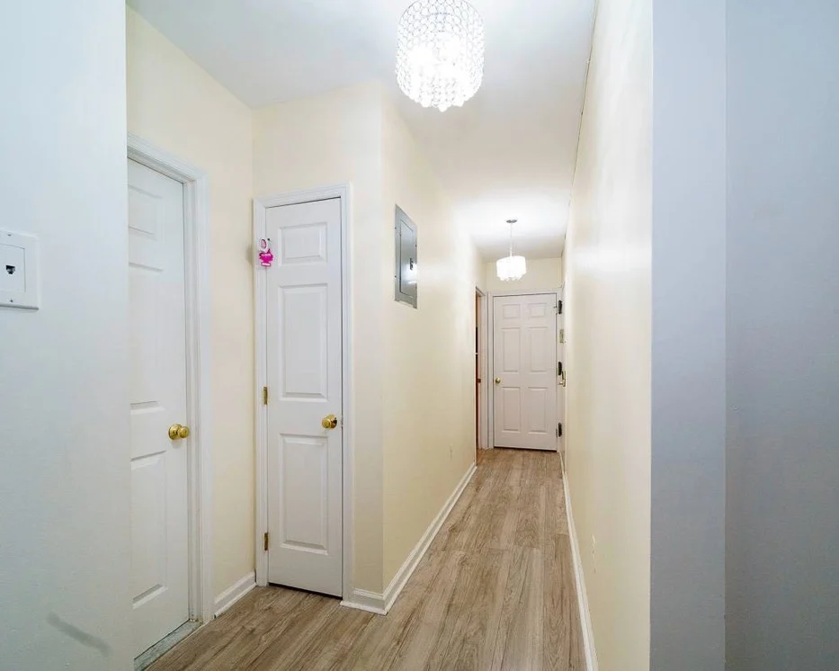 Bright hallway with modern lighting.