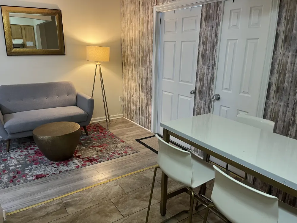 Modern cozy living and dining area.