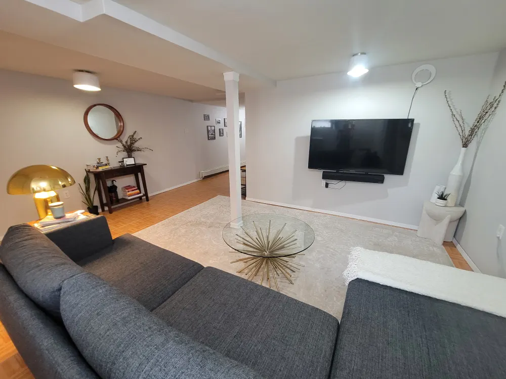 Cozy living room with sofa.