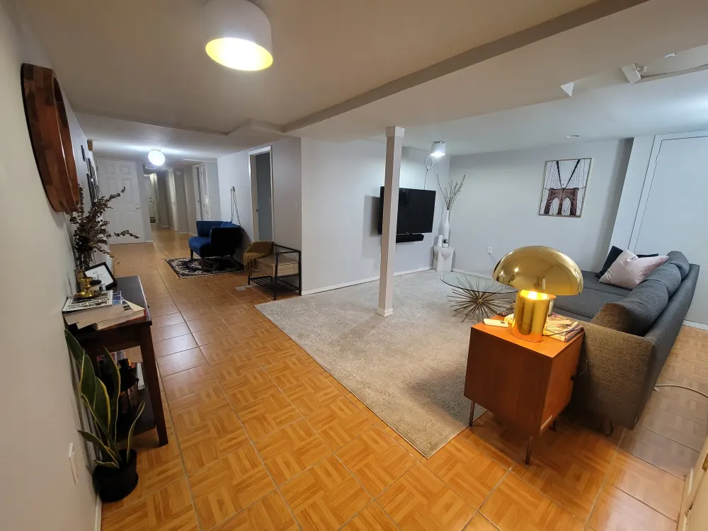 Modern living room with cozy decor.