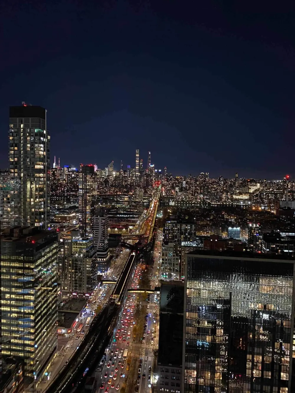 NYC skyline with bustling streets