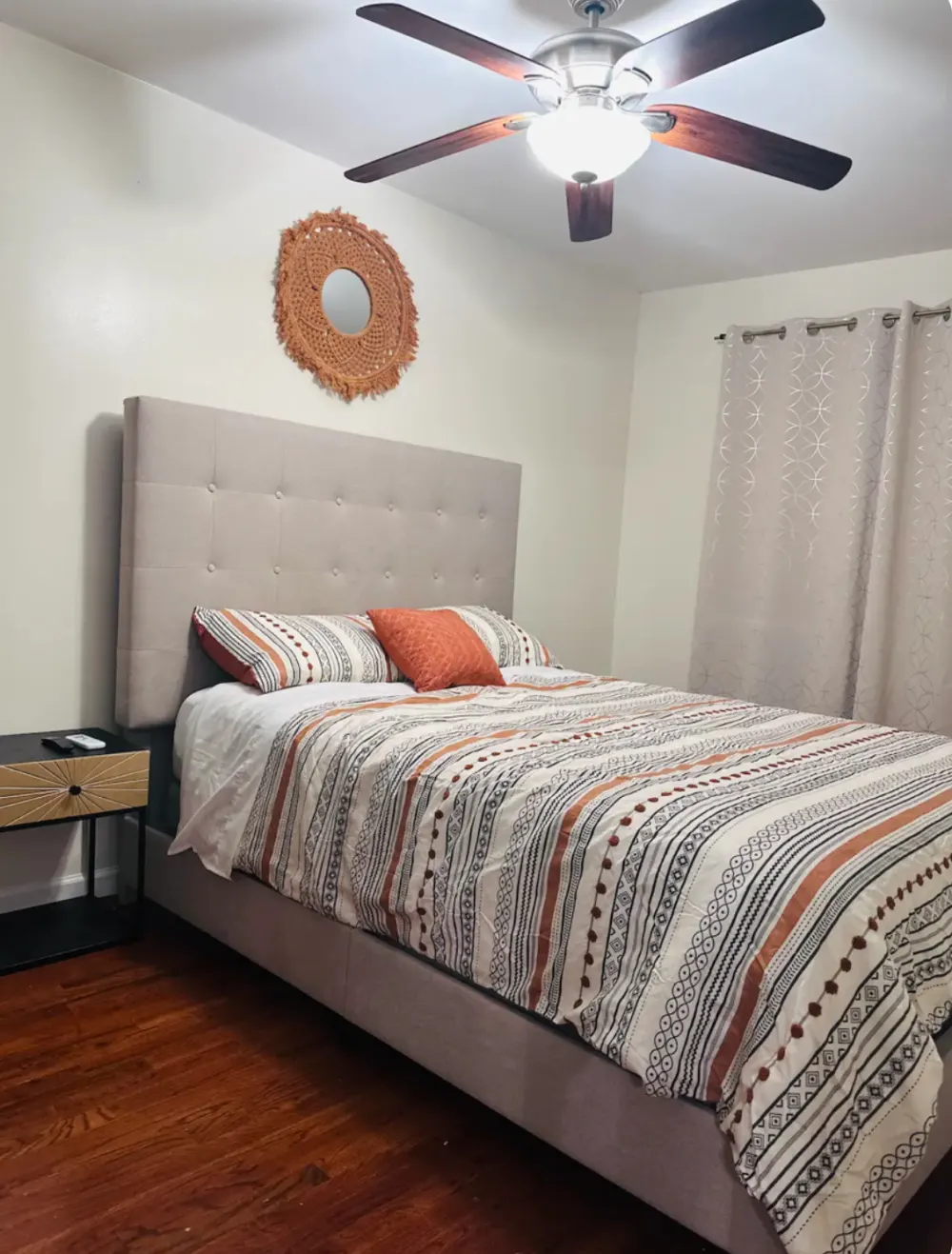 Cozy bedroom with modern decor.