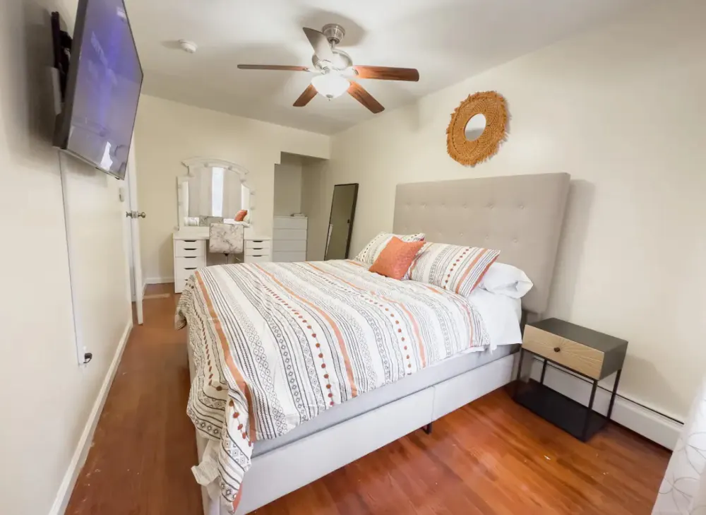 Cozy bedroom with modern decor.