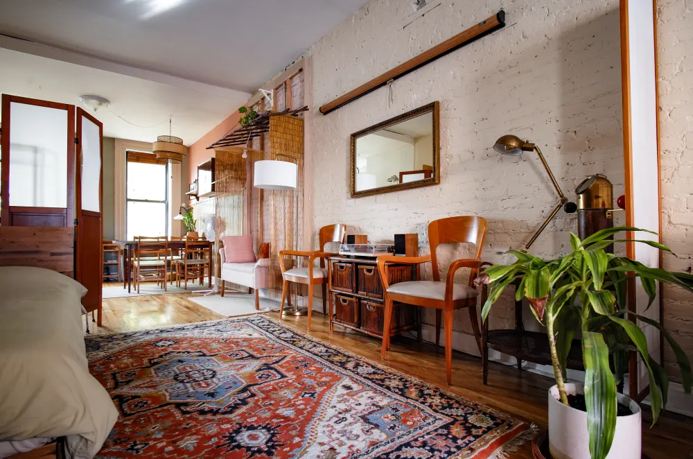 Cozy apartment with eclectic decor.