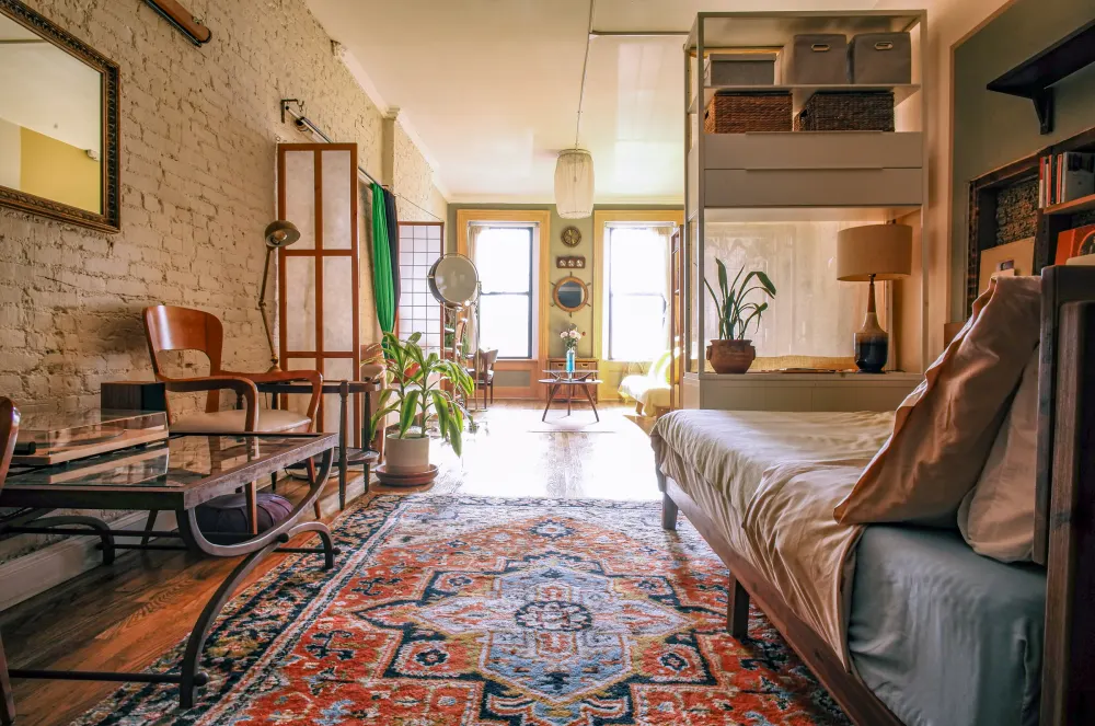 Cozy room with eclectic decor.