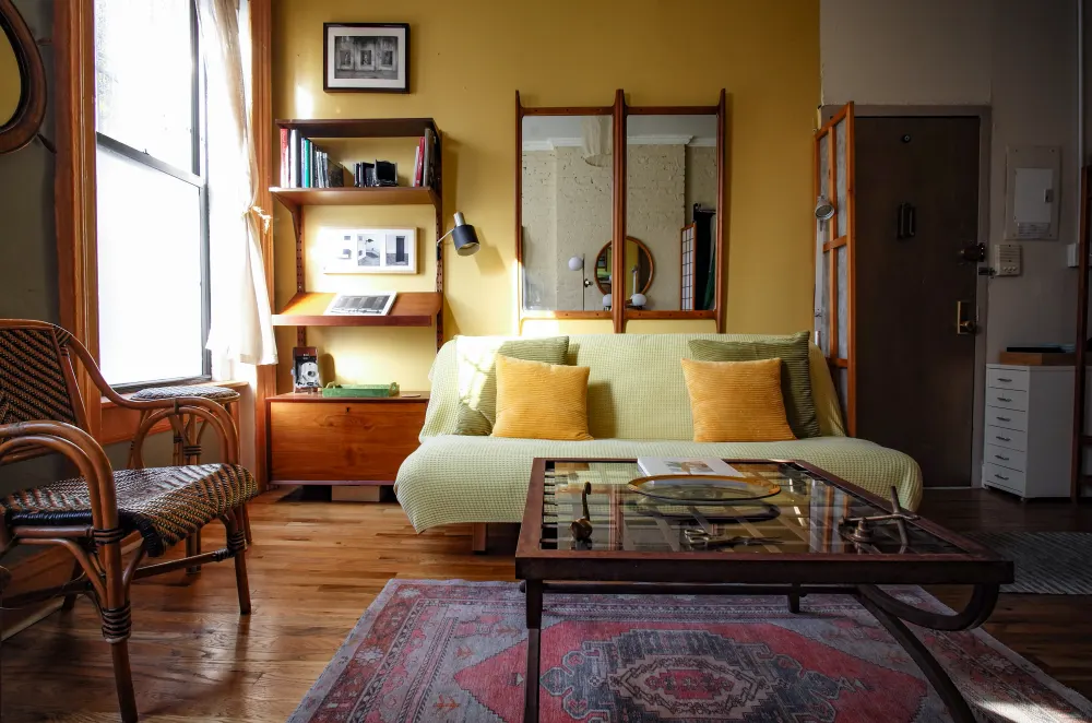 Cozy living room with sofa.