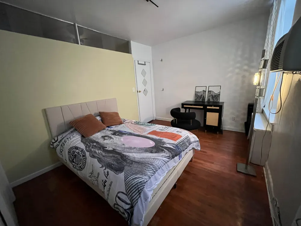 Modern bedroom with unique decor.