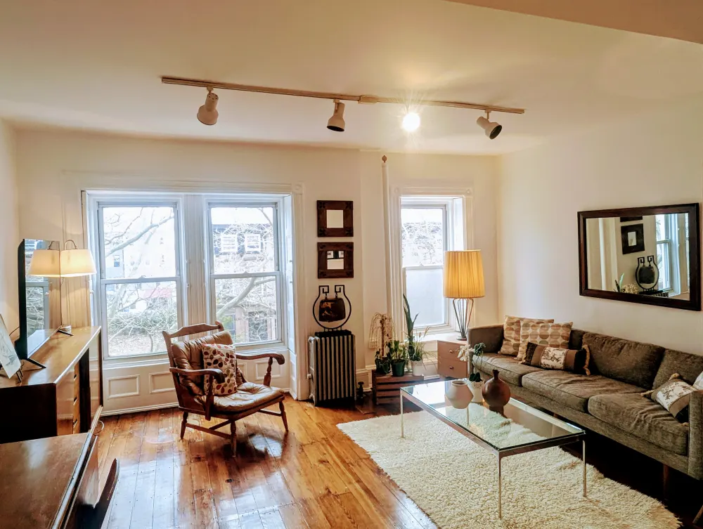 Bright, cozy living room space.