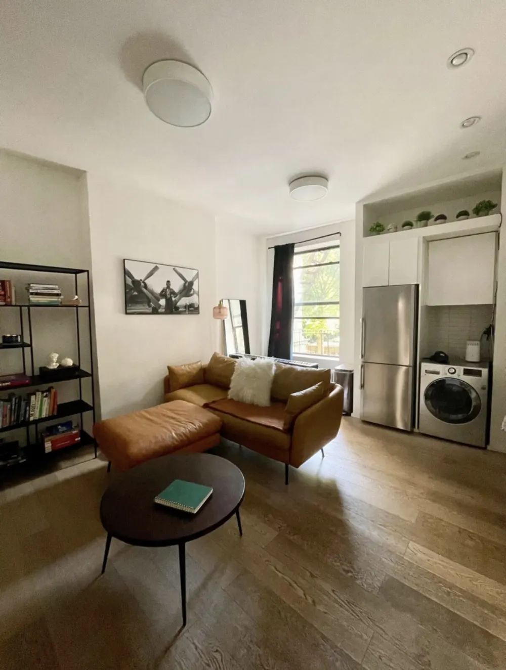 Modern studio with cozy seating.