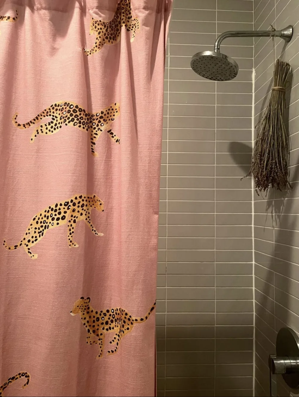 Pink cheetah shower curtain, modern.