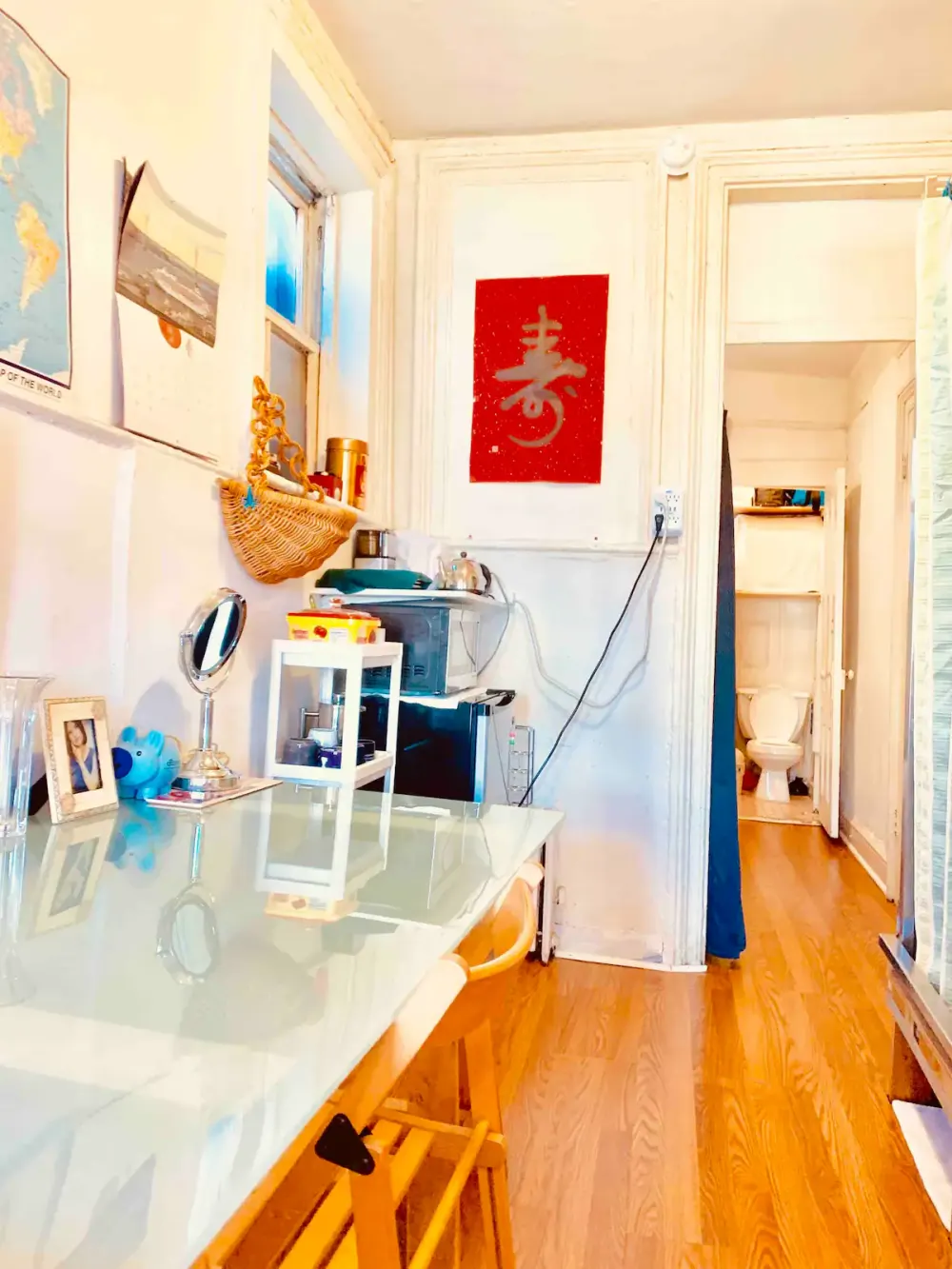 Cozy apartment with eclectic decor.