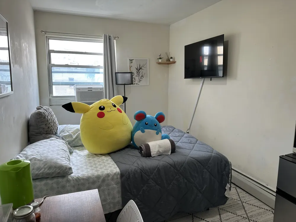 Cozy bedroom with playful decor.