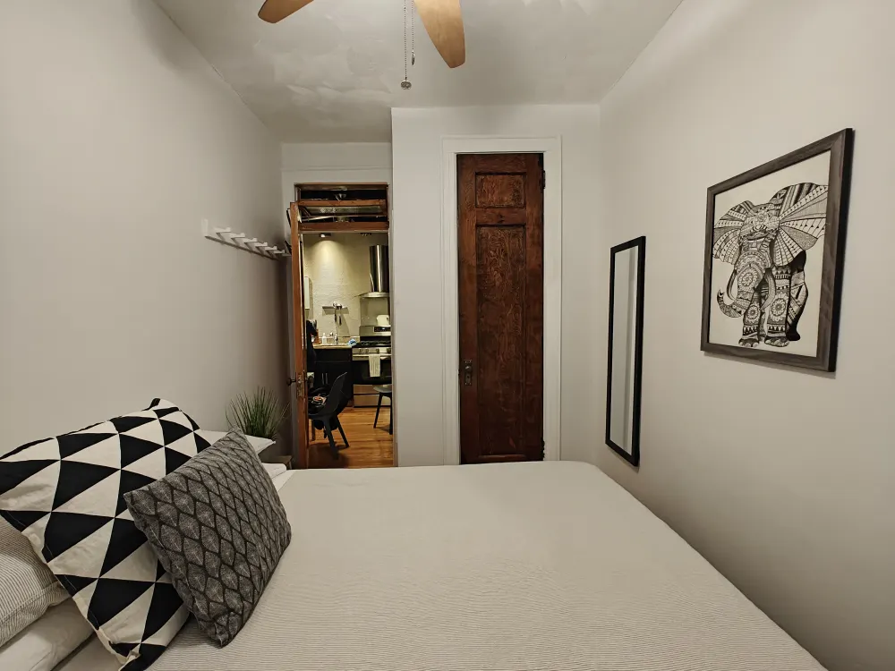 Cozy bedroom with modern decor.