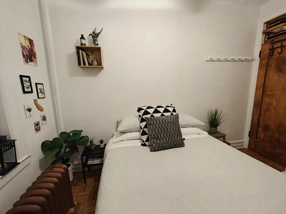 Cozy bedroom with tasteful decor.