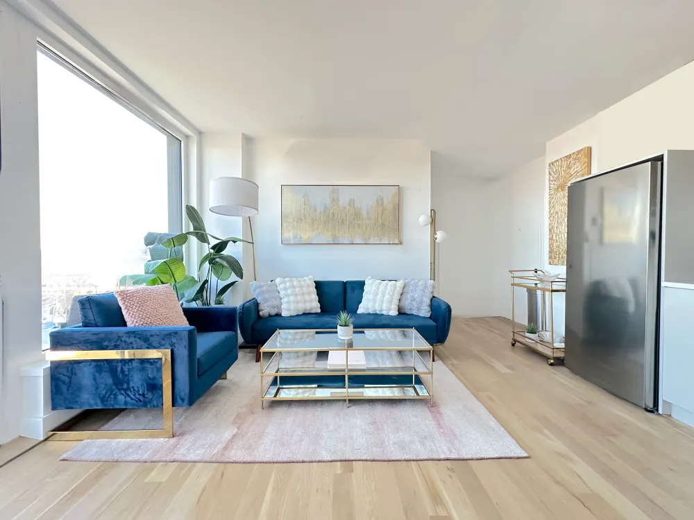 Modern, bright living room interior.