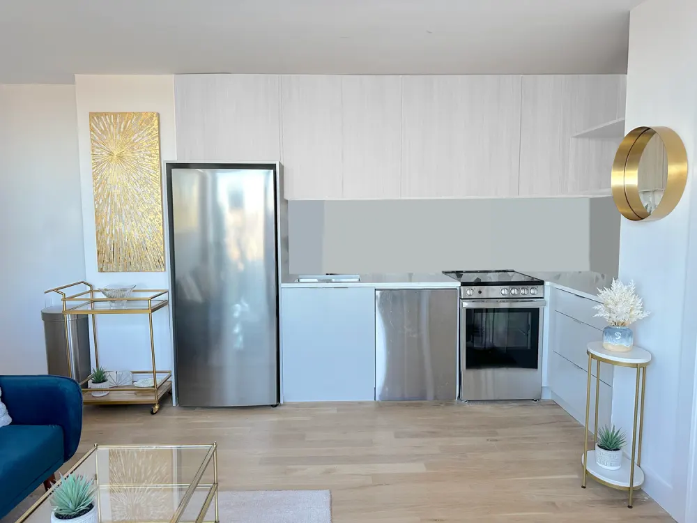 Modern kitchen with stylish decor.