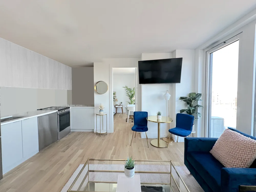 Modern, bright apartment with minimalist decor.