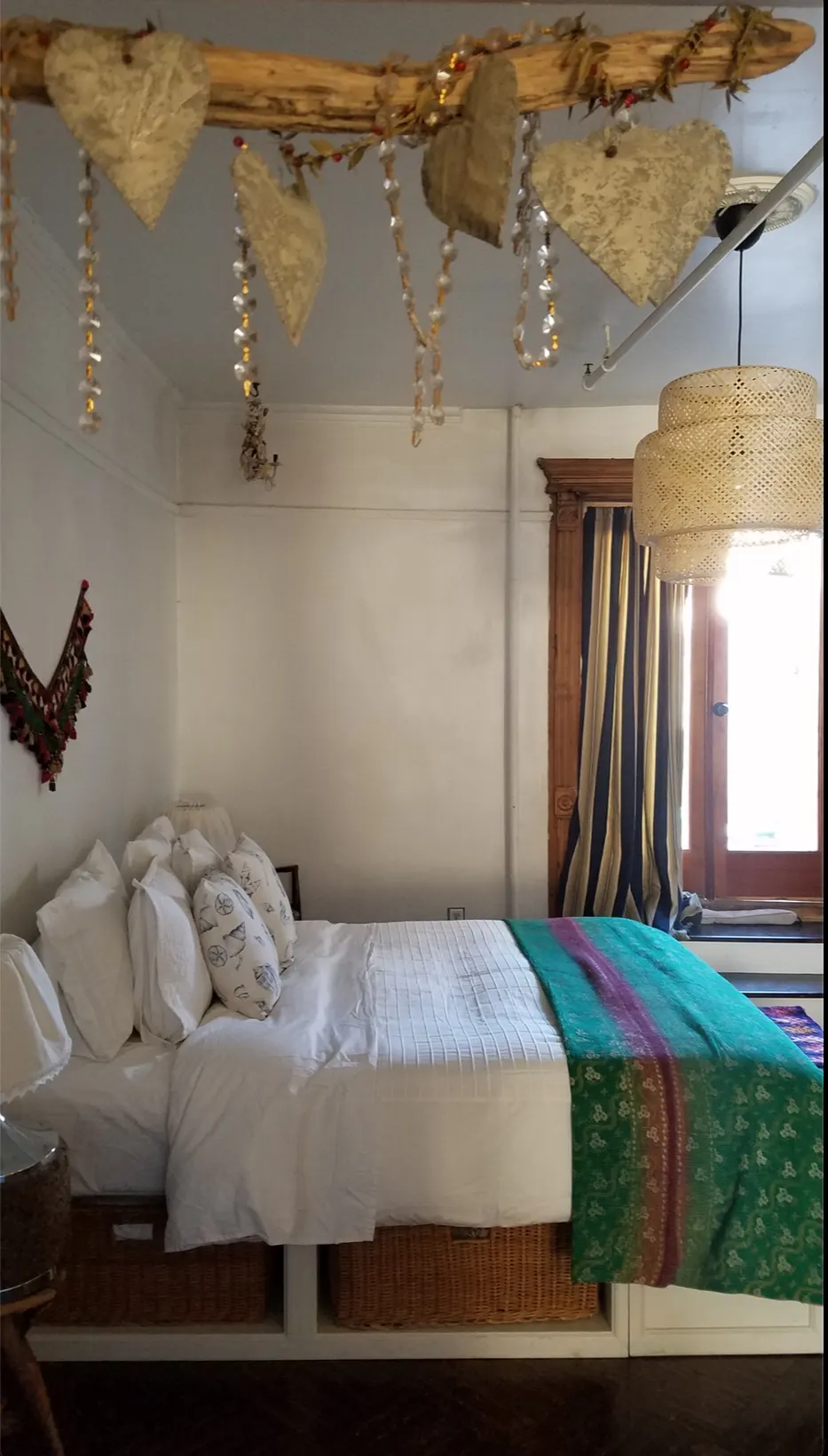 Cozy bedroom with rustic decor.