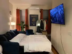 Cozy studio with pullout bed.