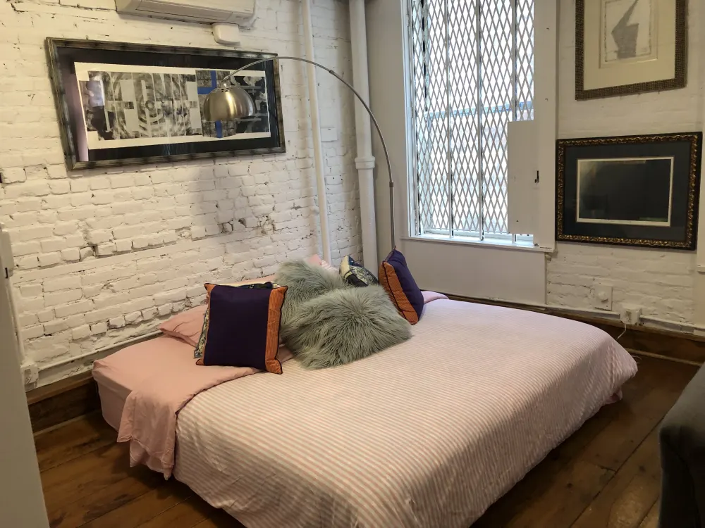 Cozy bedroom with modern decor.