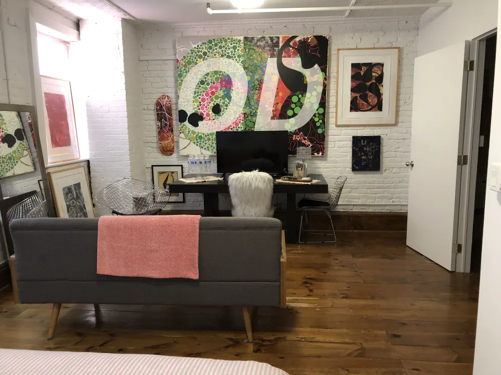 Cozy loft with eclectic decor.