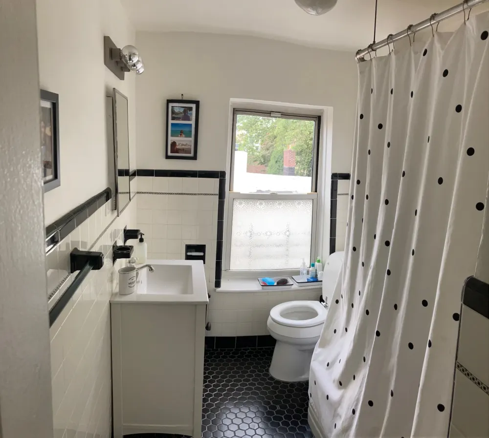 Black and white tiled bathroom