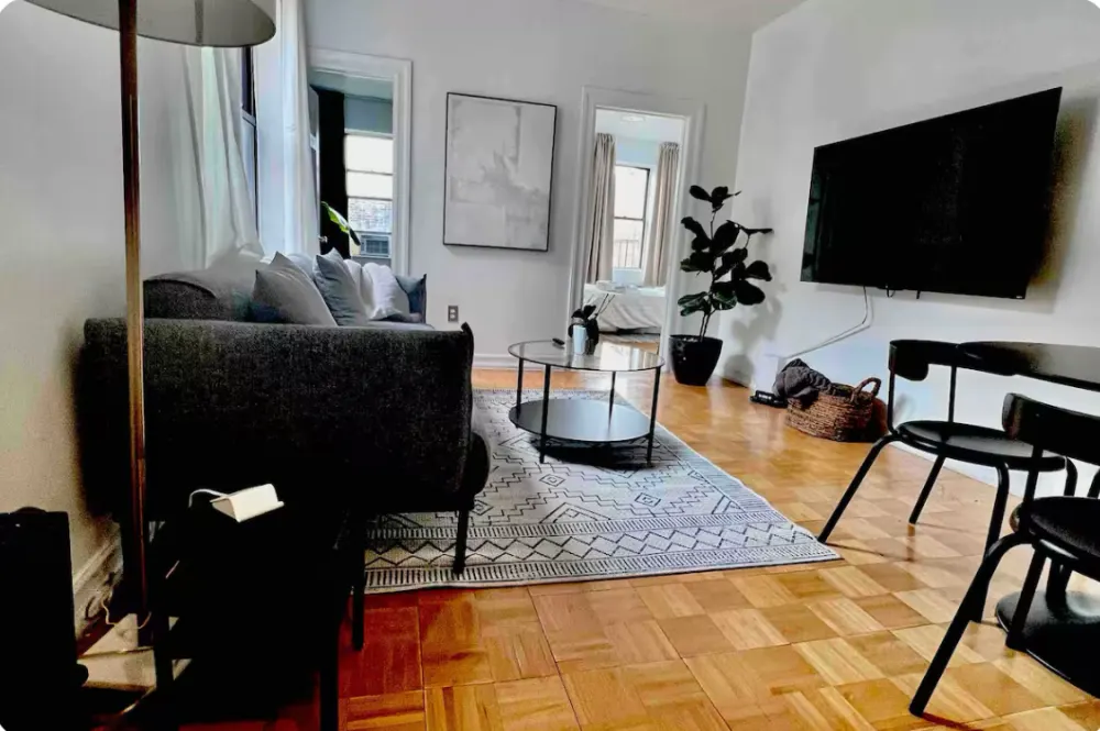 Modern living room with stylish furnishings.