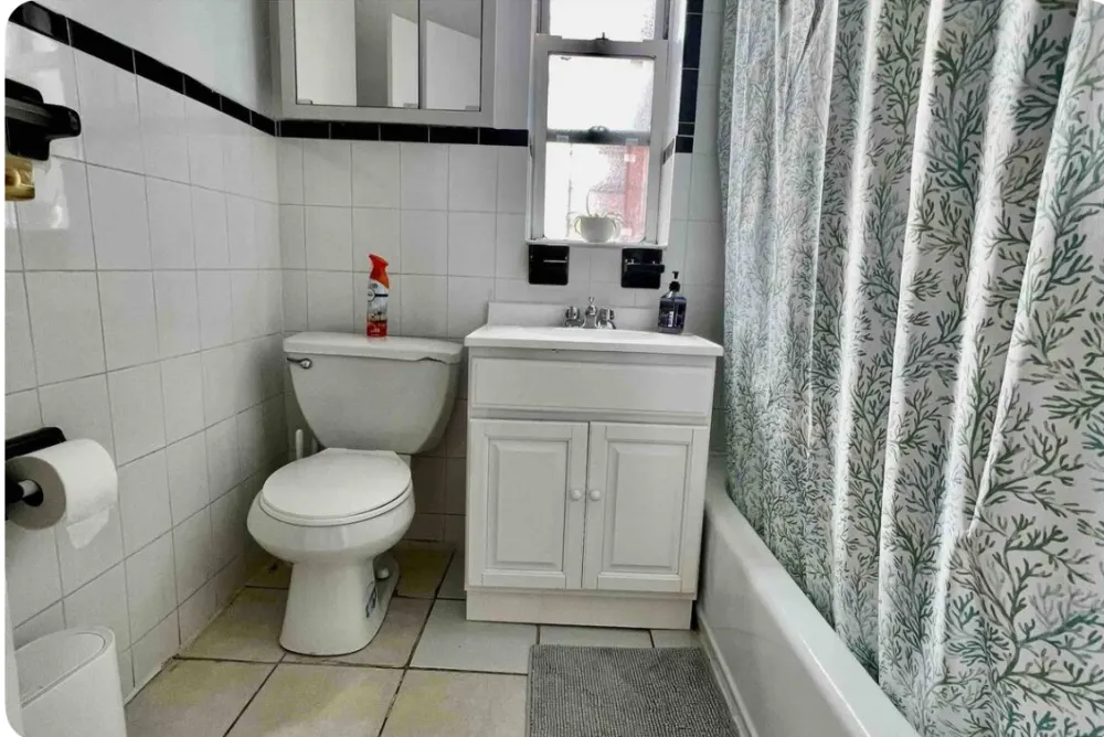 Small bathroom with a shower.