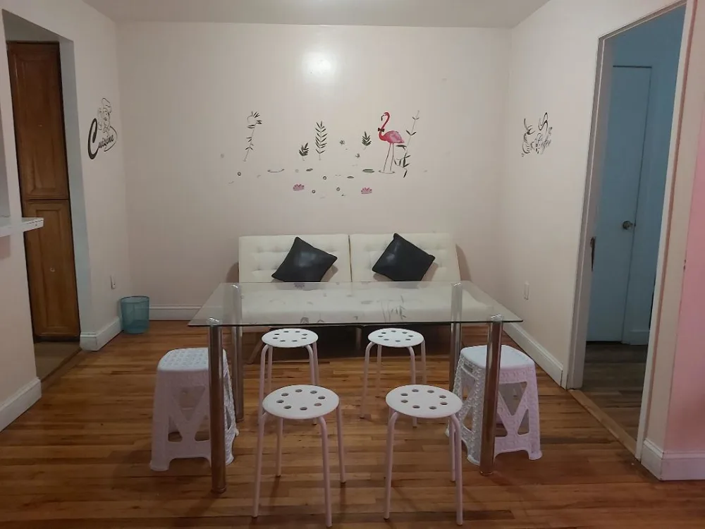 Cozy dinette with decorative wall.