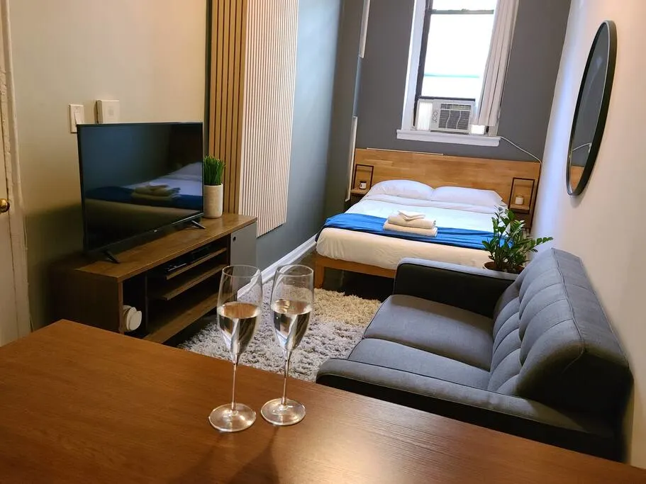 Modern cozy studio with champagne.