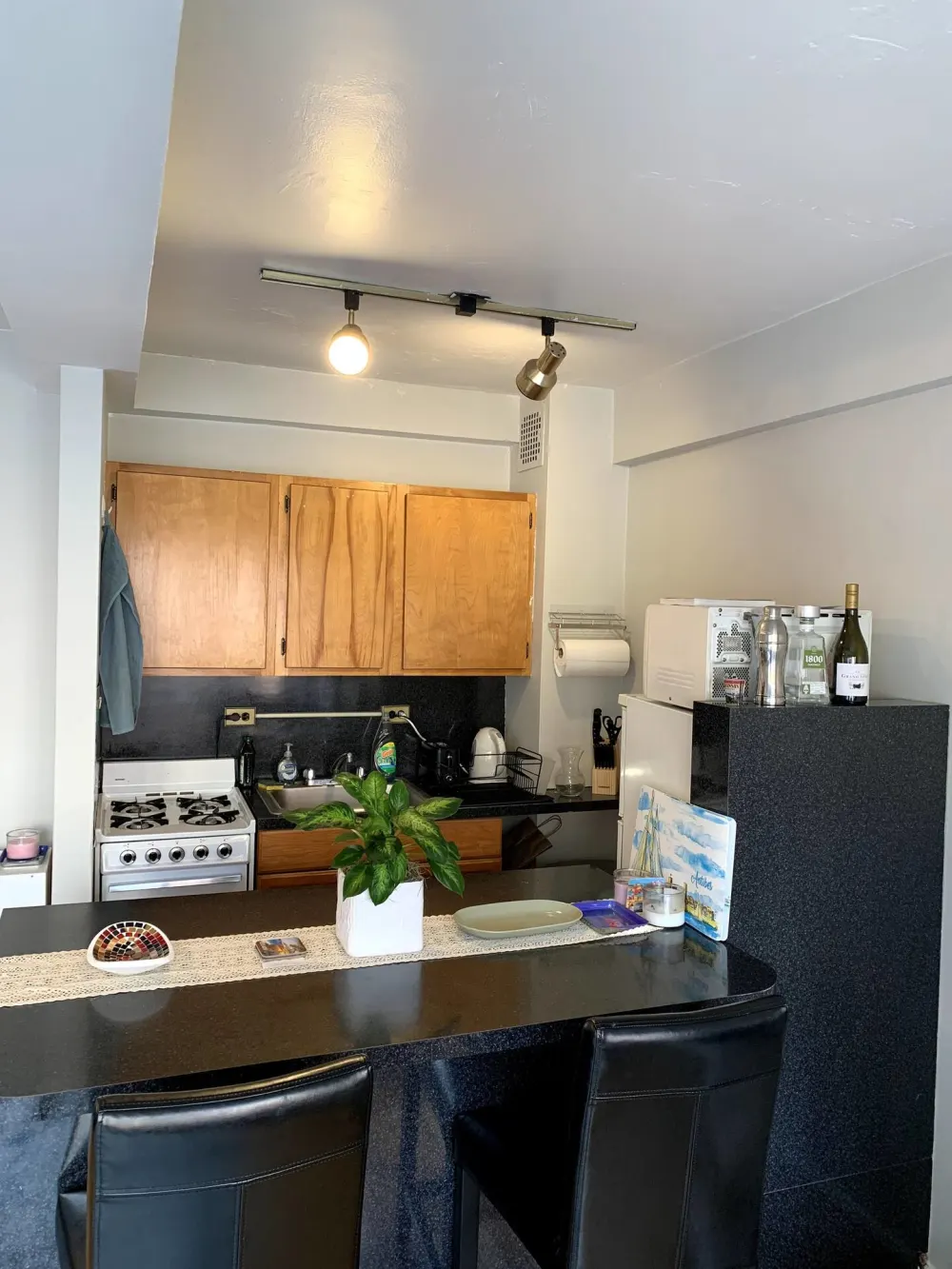 Cozy kitchen with modern amenities.