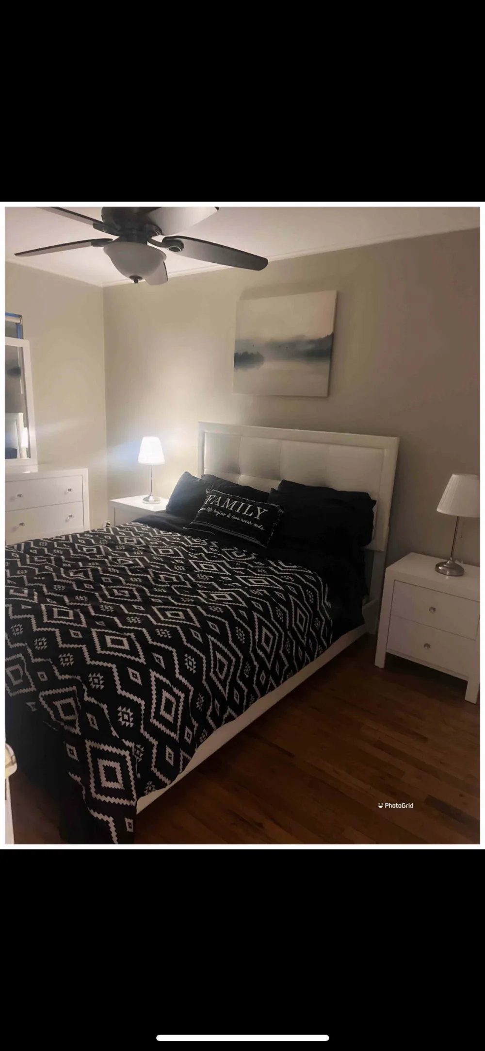 Cozy bedroom with modern decor.