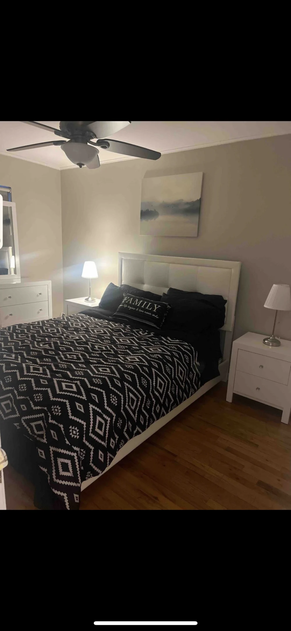 Modern bedroom with cozy ambiance.