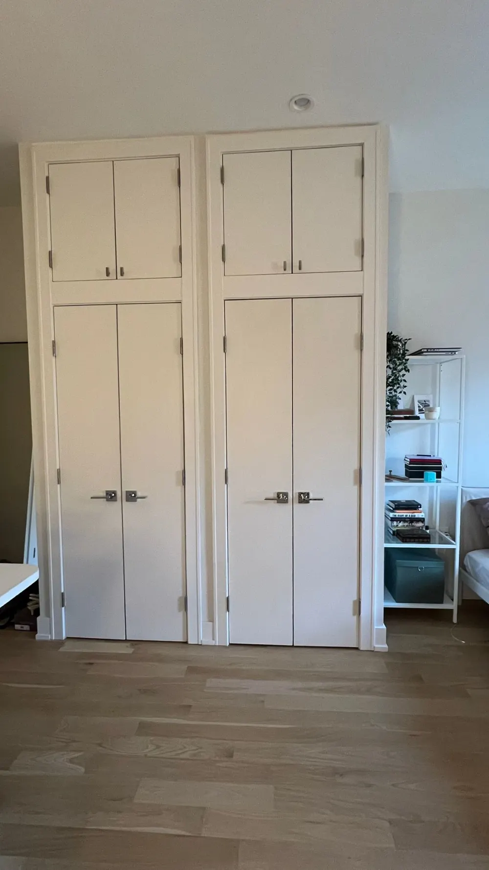 White double doors and shelves.