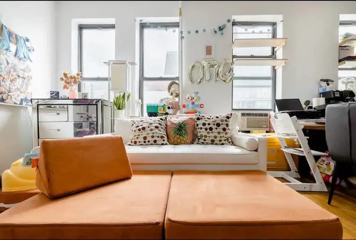 Bright, playful family living room.