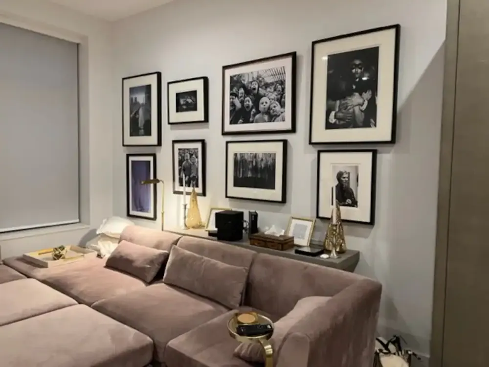 Cozy living room with artwork.