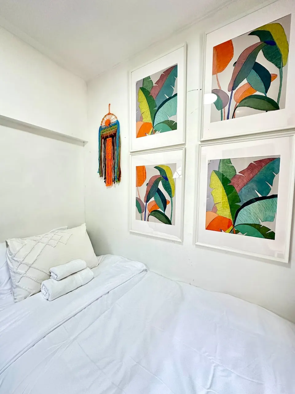 Bright room with colorful decor.