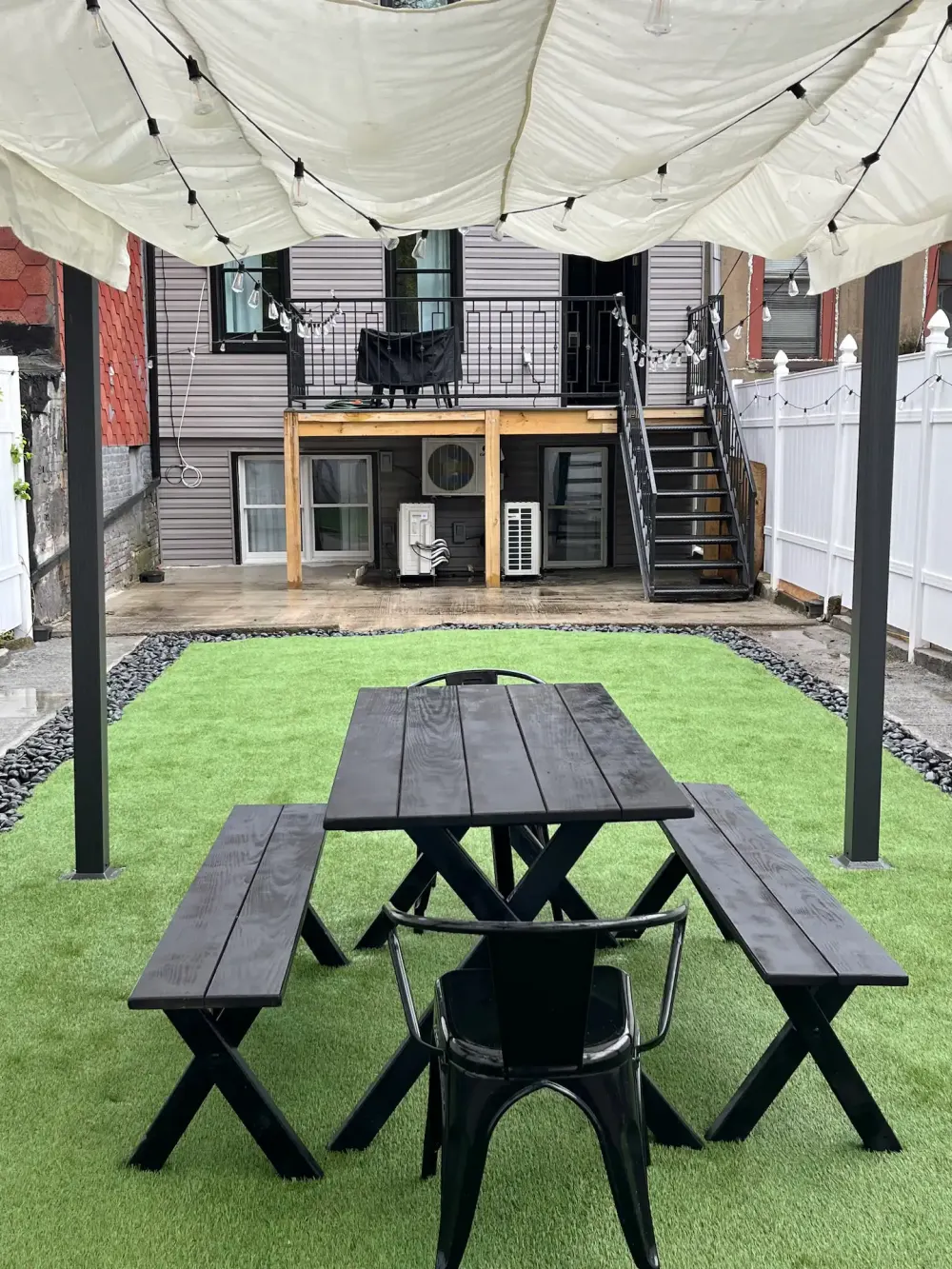 Backyard seating area and patio.