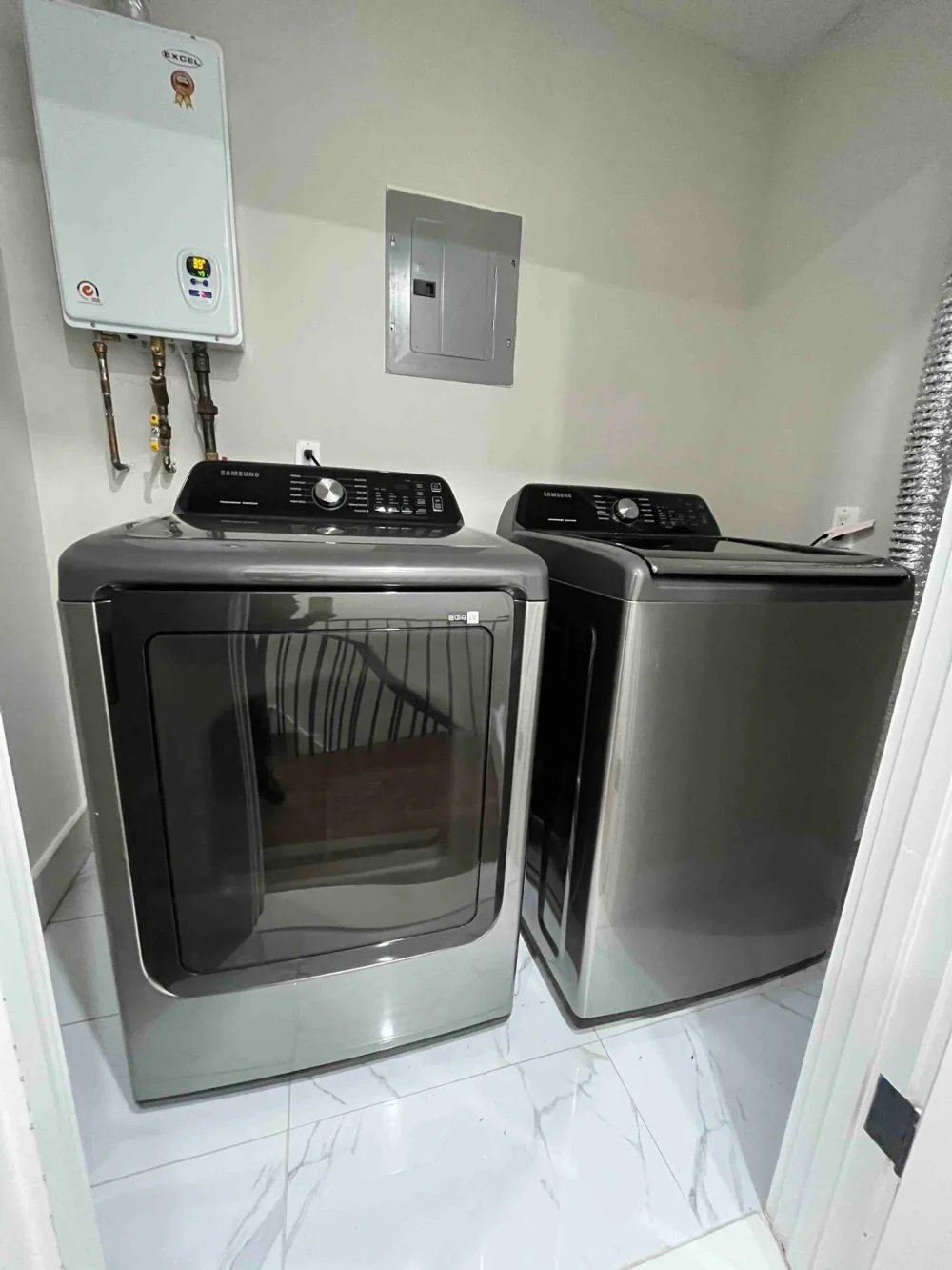 Modern washer and dryer setup.
